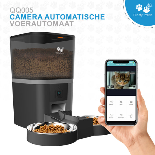 Pretty Paws QQ005 Wifi Camera Voermachine - Dubbele Voerbakjes - Zwart