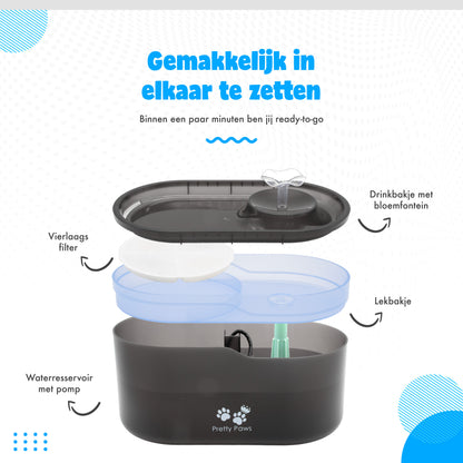 Pretty Paws Waterfontein PP098 - Drinkfontein Kat - Kattenfontein met App/WiFi - Geruisloos - Waterdispenser Kat