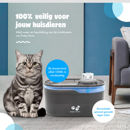 Pretty Paws Waterfontein PP098 - Drinkfontein Kat - Kattenfontein met App/WiFi - Geruisloos - Waterdispenser Kat