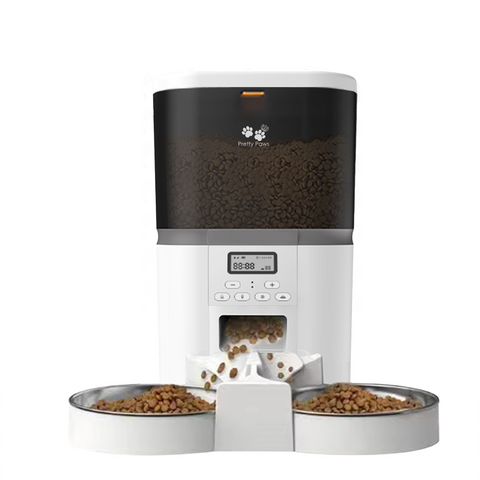 Pretty Paws QQ002 - Dubbele Automatische Voerbak - 6L - Wit