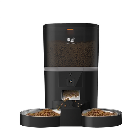 Pretty Paws QQ005 Wifi Camera Voermachine - 6L - Dubbele Voerbakjes - Zwart