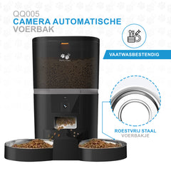 Pretty Paws QQ005 Wifi Camera Voermachine - 6L - Dubbele Voerbakjes - Zwart