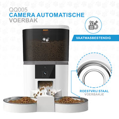 Pretty Paws QQ005 Wifi Camera Voermachine - 6L - Dubbele Voerbakjes - Wit