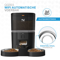 Pretty Paws QQ003 - Wifi Voermachine - Dubbele Voerbakjes - Zwart - Kat - 6L
