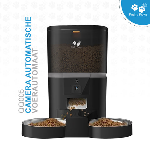 Pretty Paws QQ005 Wifi Camera Voermachine - 6L - Dubbele Voerbakjes - Zwart