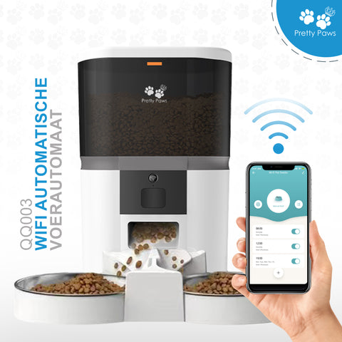 Pretty Paws QQ003 - Wifi Voermachine - Dubbele Voerbakjes - Wit - 6L