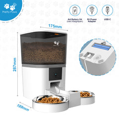 Pretty Paws QQ005 Wifi Camera Voermachine - 6L - Dubbele Voerbakjes - Wit
