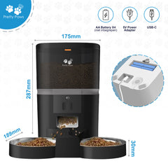 Pretty Paws QQ003 - Wifi Voermachine - Dubbele Voerbakjes - Zwart - Kat - 6L