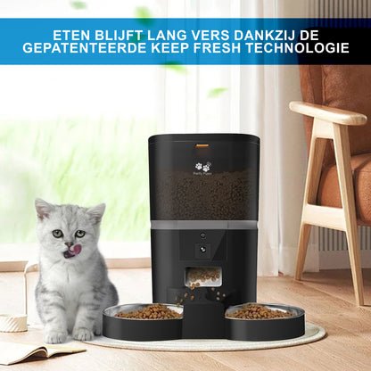 Pretty Paws QQ005 Wifi Camera Voermachine - 6L - Dubbele Voerbakjes - Zwart