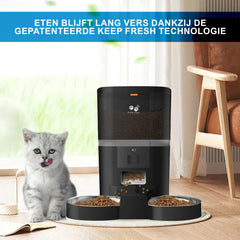 Pretty Paws QQ003 - Wifi Voermachine - Dubbele Voerbakjes - Zwart - Kat - 6L