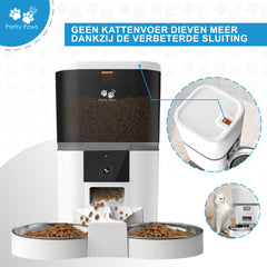 Pretty Paws QQ005 Wifi Camera Voermachine - 6L - Dubbele Voerbakjes - Wit