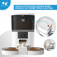 Pretty Paws QQ003 - Wifi Voermachine - Dubbele Voerbakjes - Wit - 6L
