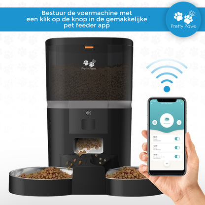 Pretty Paws QQ005 Wifi Camera Voermachine - 6L - Dubbele Voerbakjes - Zwart