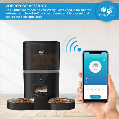 Pretty Paws QQ005 Wifi Camera Voermachine - 6L - Dubbele Voerbakjes - Zwart