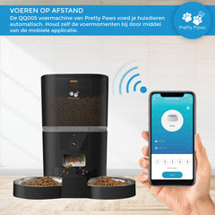 Pretty Paws QQ005 Wifi Camera Voermachine - 6L - Dubbele Voerbakjes - Zwart