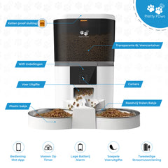 Pretty Paws QQ005 Wifi Camera Voermachine - 6L - Dubbele Voerbakjes - Wit