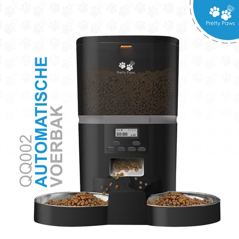 Pretty Paws QQ002 - Dubbele Automatische Voerbak - 6L - Zwart