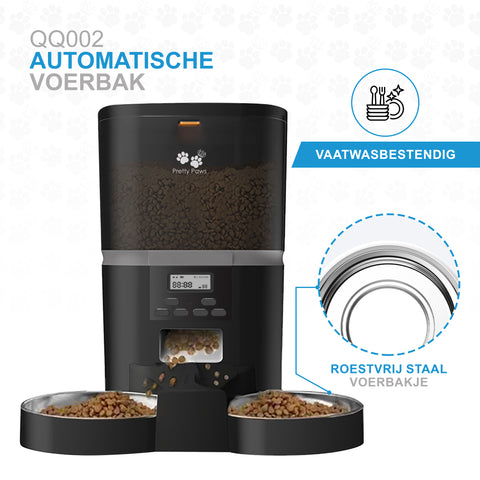 Pretty Paws QQ002 - Dubbele Automatische Voerbak - 6L - Zwart