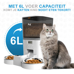 Pretty Paws QQ002 - Dubbele Automatische Voerbak - 6L - Wit