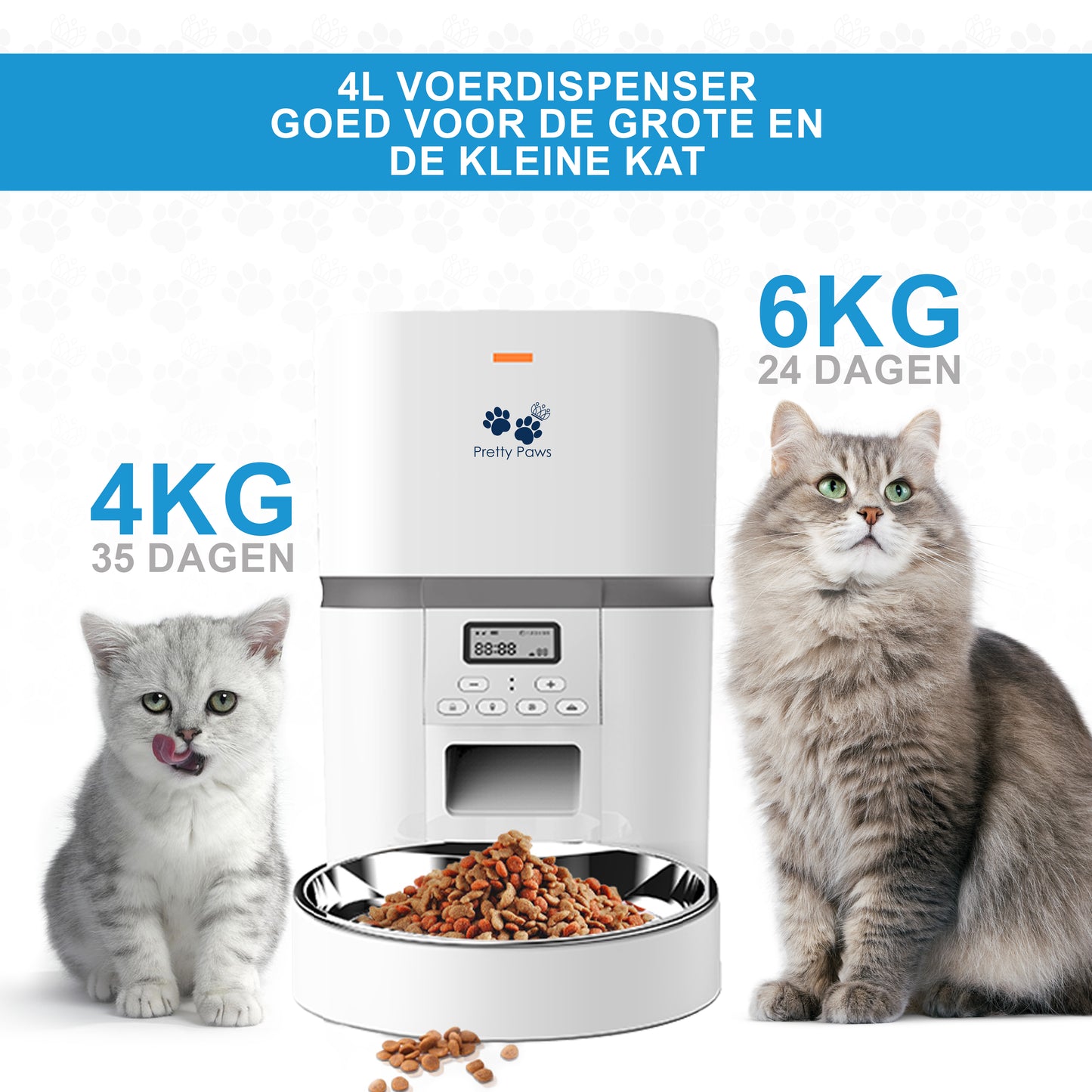 Pretty Paws QQ002 - Automatische Voermachine - Kat - 4L - Wit