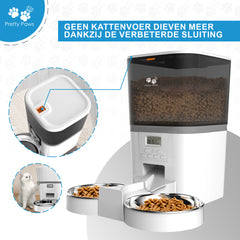 Pretty Paws QQ002 - Dubbele Automatische Voerbak - 6L - Wit