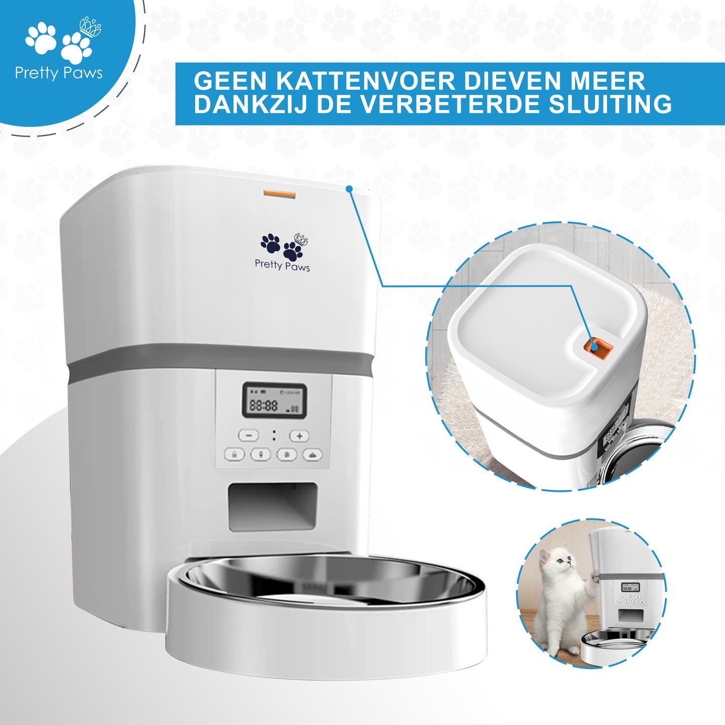 Pretty Paws QQ002 - Automatische Voermachine - Kat - 4L - Wit